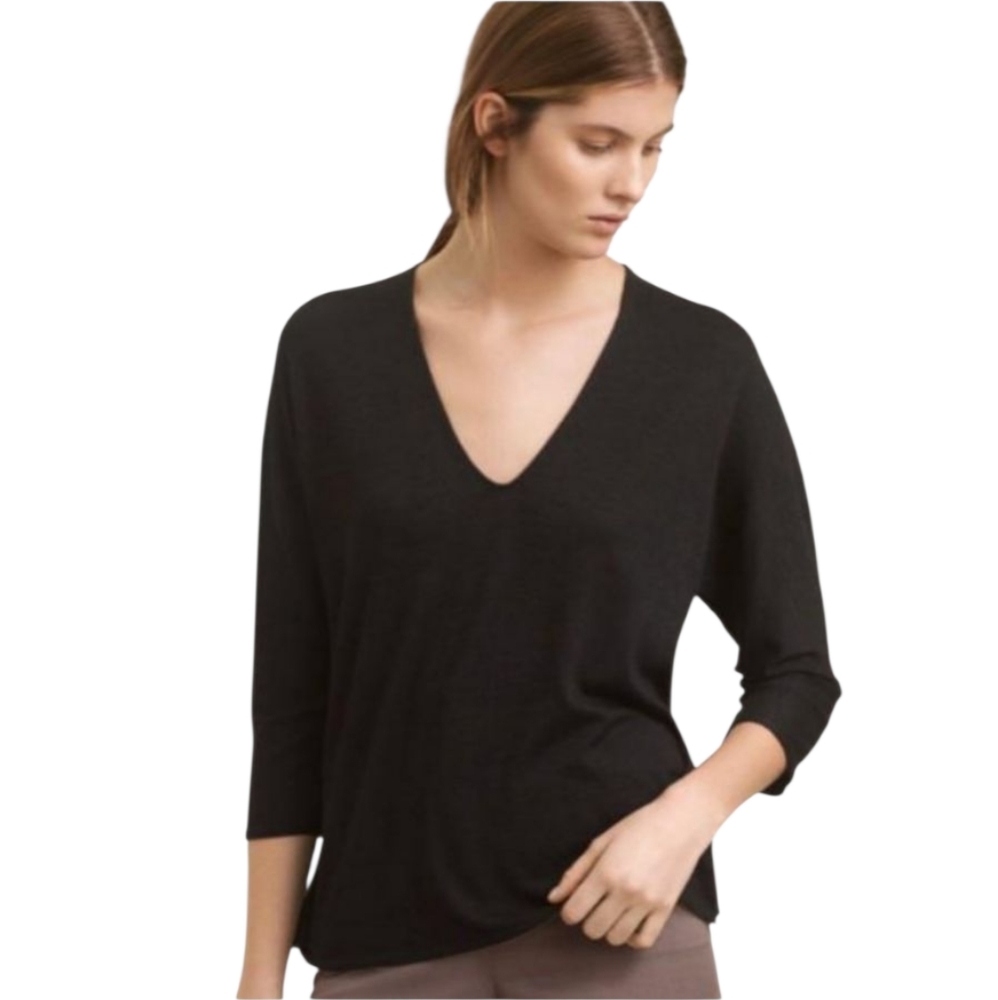Wilfred Free Aneta Black V-Neck Thin Sweater Soft Knit Aritzia